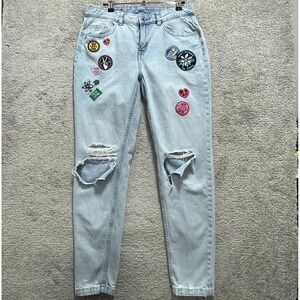 Divided H&M‎ Jeans Women's 8 Blue Demin Mid Rise Patch Straight Leg 5-Pocket